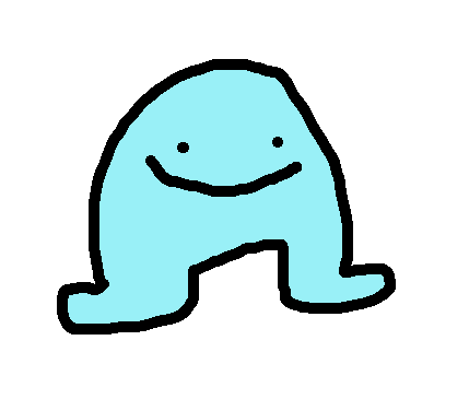 gif of a light blue blob standing with 2 legs. the lines are wiggly.